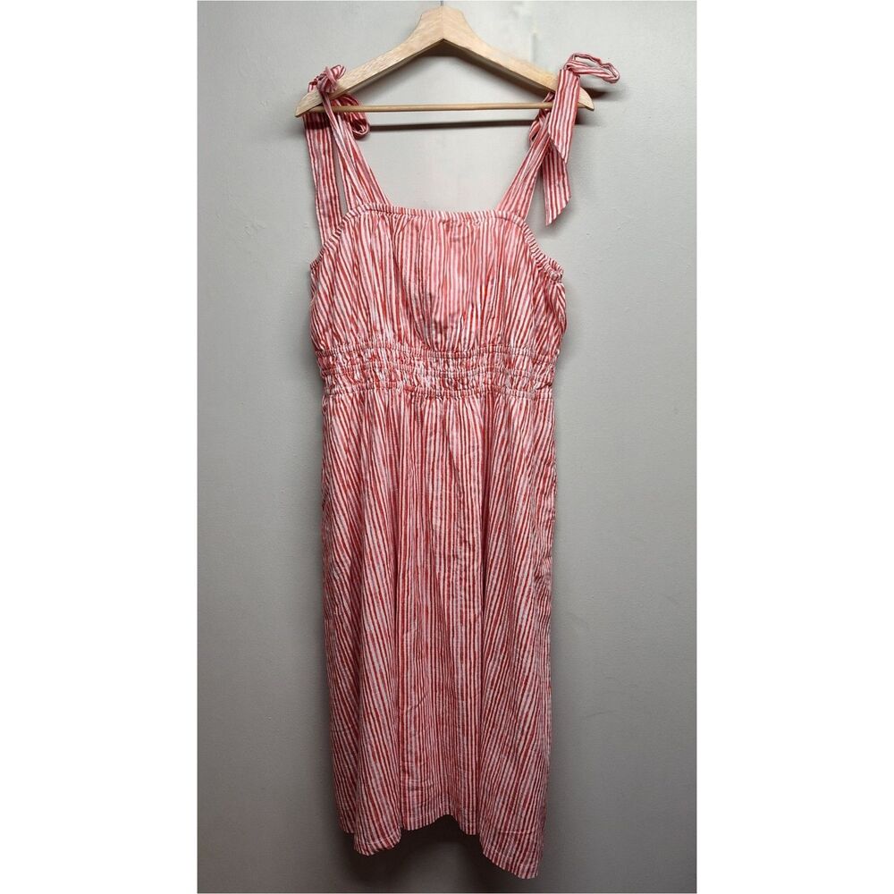 Lands' End Red and White Striped Midi Dress